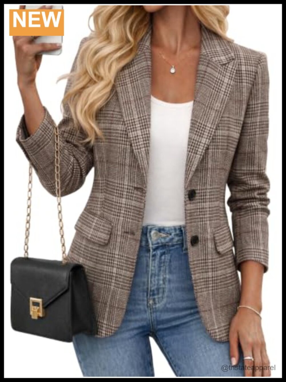 Womens Herringbone Tweed Plaid Blazer Business Casual Long Sleeve Notch Lapel